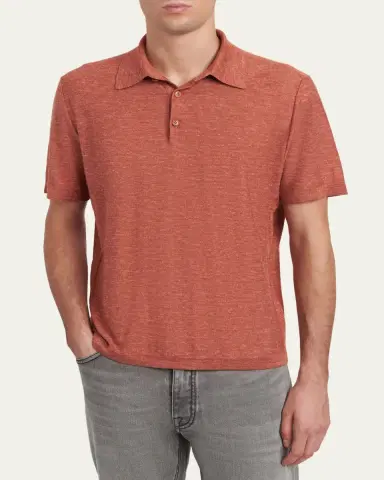 Brioni Men's Heathered Cashmere/Silk-Blend Polo Shirt | Thumbnail 4 Brioni Men's Heathered Cashmere/Silk-Blend Polo Shirt | Thumbnail 4
