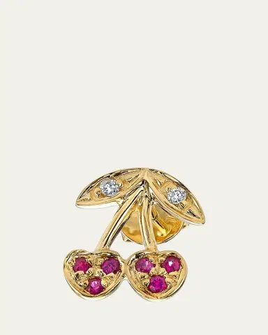 Sydney Evan 14K Diamond and Ruby Cherry Stud Earring, Single | Thumbnail 2 Sydney Evan 14K Diamond and Ruby Cherry Stud Earring, Single | Thumbnail 2