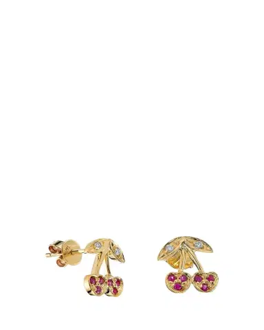 Sydney Evan 14K Diamond and Ruby Cherry Stud Earring, Single | Thumbnail 1 Sydney Evan 14K Diamond and Ruby Cherry Stud Earring, Single | Thumbnail 1