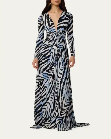 Diane von Furstenberg Sasha Animal-Print Plunging Jersey Maxi Dress | Thumbnail 2 Diane von Furstenberg Sasha Animal-Print Plunging Jersey Maxi Dress | Thumbnail 2