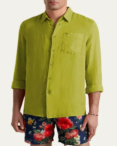 Vilebrequin Men's Long-Sleeve Button-Down Linen Shirt | Thumbnail 3 Vilebrequin Men's Long-Sleeve Button-Down Linen Shirt | Thumbnail 3