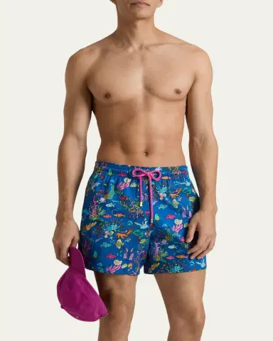 Vilebrequin Men's Stretch Aquarium-Print Swim Trunks | Thumbnail 2 Vilebrequin Men's Stretch Aquarium-Print Swim Trunks | Thumbnail 2