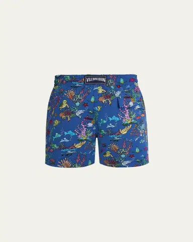 Vilebrequin Men's Stretch Aquarium-Print Swim Trunks | Thumbnail 4 Vilebrequin Men's Stretch Aquarium-Print Swim Trunks | Thumbnail 4