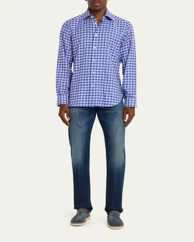 Kiton Men's Cotton and Cashmere Plaid Button-Down Shirt | Thumbnail 2 Kiton Men's Cotton and Cashmere Plaid Button-Down Shirt | Thumbnail 2
