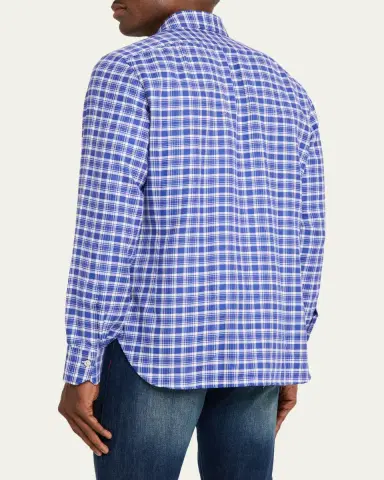 Kiton Men's Cotton and Cashmere Plaid Button-Down Shirt | Thumbnail 3 Kiton Men's Cotton and Cashmere Plaid Button-Down Shirt | Thumbnail 3