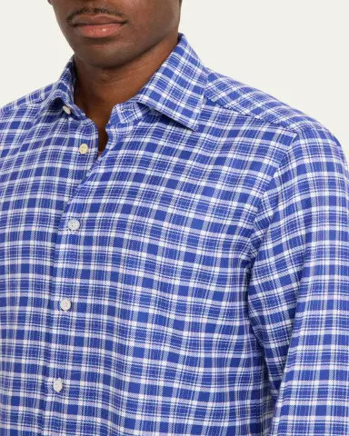 Kiton Men's Cotton and Cashmere Plaid Button-Down Shirt | Thumbnail 5 Kiton Men's Cotton and Cashmere Plaid Button-Down Shirt | Thumbnail 5