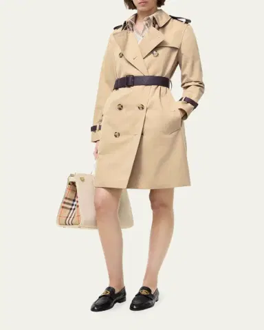 Burberry Kensington Leather-Trim Double-Breasted Trench Coat | Thumbnail 2 Burberry Kensington Leather-Trim Double-Breasted Trench Coat | Thumbnail 2