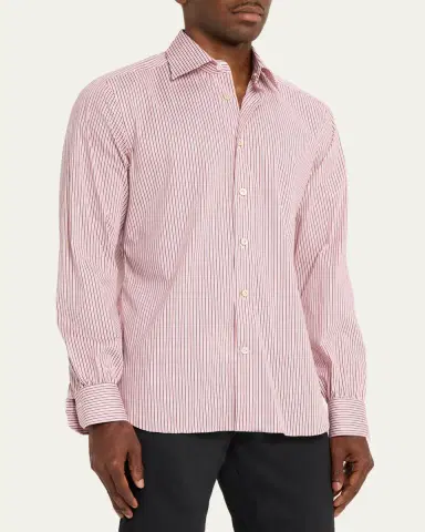 Kiton Men's Cotton-Stretch Multi-Stripe Sport Shirt | Thumbnail 4 Kiton Men's Cotton-Stretch Multi-Stripe Sport Shirt | Thumbnail 4