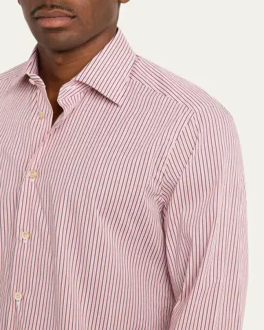 Kiton Men's Cotton-Stretch Multi-Stripe Sport Shirt | Thumbnail 5 Kiton Men's Cotton-Stretch Multi-Stripe Sport Shirt | Thumbnail 5