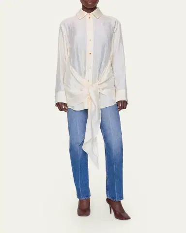 OSSOU Arroya Tie-Front Crinkled atin Shirt | Thumbnail 2 OSSOU Arroya Tie-Front Crinkled atin Shirt | Thumbnail 2