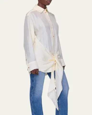 OSSOU Arroya Tie-Front Crinkled atin Shirt | Thumbnail 4 OSSOU Arroya Tie-Front Crinkled atin Shirt | Thumbnail 4