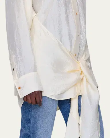 OSSOU Arroya Tie-Front Crinkled atin Shirt | Thumbnail 5 OSSOU Arroya Tie-Front Crinkled atin Shirt | Thumbnail 5