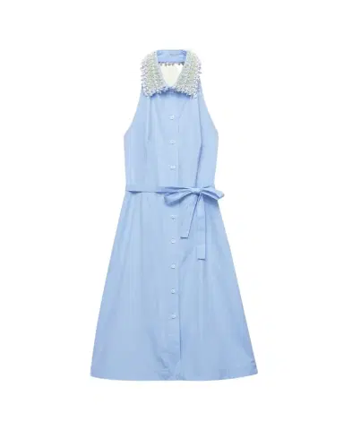 Prada Embellished-Collar Belted Cotton Halter Shirtdress | Thumbnail 1 Prada Embellished-Collar Belted Cotton Halter Shirtdress | Thumbnail 1