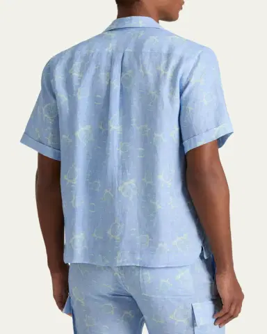 Vilebrequin Men's Bubble Turtles Linen Short-Sleeve Shirt | Thumbnail 2 Vilebrequin Men's Bubble Turtles Linen Short-Sleeve Shirt | Thumbnail 2