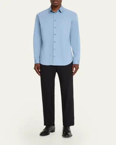 Giorgio Armani Men's Cotton-Blend Poplin Button-Front Shirt | Thumbnail 2 Giorgio Armani Men's Cotton-Blend Poplin Button-Front Shirt | Thumbnail 2