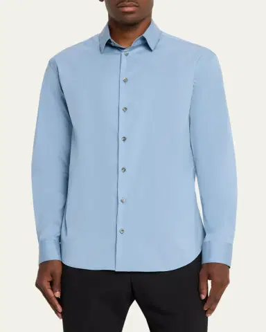 Giorgio Armani Men's Cotton-Blend Poplin Button-Front Shirt | Thumbnail 4 Giorgio Armani Men's Cotton-Blend Poplin Button-Front Shirt | Thumbnail 4