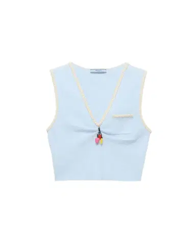 Prada Cotton Boucle Crop Top | Thumbnail 1 Prada Cotton Boucle Crop Top | Thumbnail 1