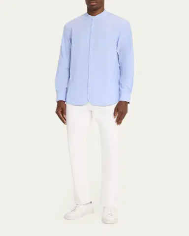 OFFICINE GÉNÉRALE Men's Organic Cotton Stripe Band Collar Sport Shirt | Thumbnail 2 OFFICINE GÉNÉRALE Men's Organic Cotton Stripe Band Collar Sport Shirt | Thumbnail 2