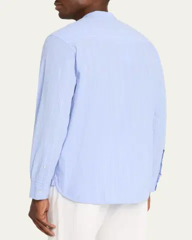 OFFICINE GÉNÉRALE Men's Organic Cotton Stripe Band Collar Sport Shirt | Thumbnail 3 OFFICINE GÉNÉRALE Men's Organic Cotton Stripe Band Collar Sport Shirt | Thumbnail 3
