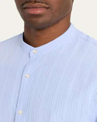 OFFICINE GÉNÉRALE Men's Organic Cotton Stripe Band Collar Sport Shirt | Thumbnail 5 OFFICINE GÉNÉRALE Men's Organic Cotton Stripe Band Collar Sport Shirt | Thumbnail 5
