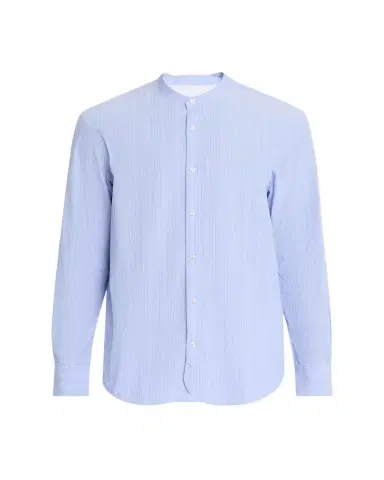 OFFICINE GÉNÉRALE Men's Organic Cotton Stripe Band Collar Sport Shirt | Thumbnail 1 OFFICINE GÉNÉRALE Men's Organic Cotton Stripe Band Collar Sport Shirt | Thumbnail 1