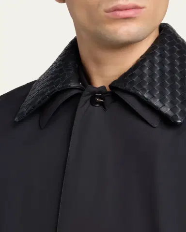Bottega Veneta Men's Leather Intrecciato-Collar Overcoat | Thumbnail 5 Bottega Veneta Men's Leather Intrecciato-Collar Overcoat | Thumbnail 5