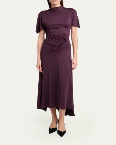 Victoria Beckham Gathered Twisted Flutter-Sleeve Midi Dress | Thumbnail 2 Victoria Beckham Gathered Twisted Flutter-Sleeve Midi Dress | Thumbnail 2