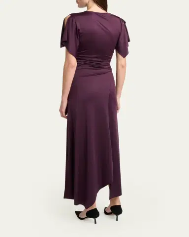 Victoria Beckham Gathered Twisted Flutter-Sleeve Midi Dress | Thumbnail 3 Victoria Beckham Gathered Twisted Flutter-Sleeve Midi Dress | Thumbnail 3