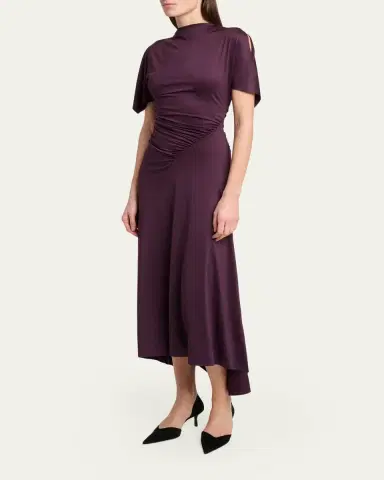 Victoria Beckham Gathered Twisted Flutter-Sleeve Midi Dress | Thumbnail 4 Victoria Beckham Gathered Twisted Flutter-Sleeve Midi Dress | Thumbnail 4