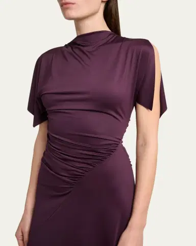 Victoria Beckham Gathered Twisted Flutter-Sleeve Midi Dress | Thumbnail 5 Victoria Beckham Gathered Twisted Flutter-Sleeve Midi Dress | Thumbnail 5