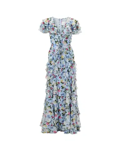Carolina Herrera Floral Ruffle Chiffon Short-Sleeve Maxi Dress | Thumbnail 1 Carolina Herrera Floral Ruffle Chiffon Short-Sleeve Maxi Dress | Thumbnail 1