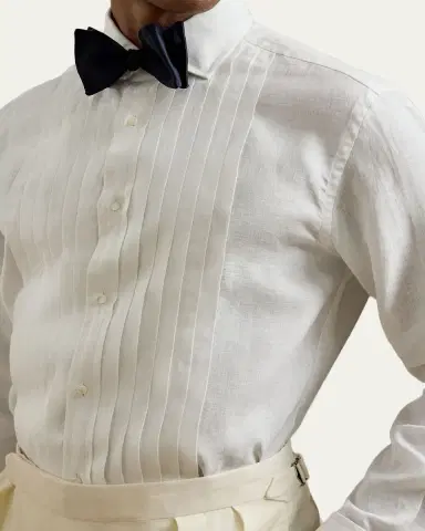 Ralph Lauren Purple Label Men's NM x RL French Cuff Linen Tuxedo Shirt | Thumbnail 5 Ralph Lauren Purple Label Men's NM x RL French Cuff Linen Tuxedo Shirt | Thumbnail 5