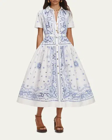 Self-Portrait Embroidered Cotton Belted Midi Dress | Thumbnail 2 Self-Portrait Embroidered Cotton Belted Midi Dress | Thumbnail 2