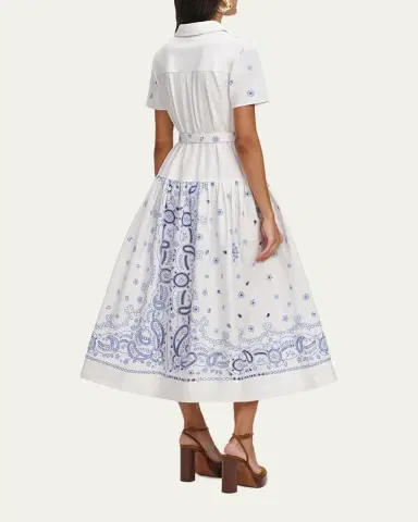 Self-Portrait Embroidered Cotton Belted Midi Dress | Thumbnail 3 Self-Portrait Embroidered Cotton Belted Midi Dress | Thumbnail 3