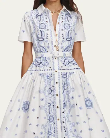 Self-Portrait Embroidered Cotton Belted Midi Dress | Thumbnail 5 Self-Portrait Embroidered Cotton Belted Midi Dress | Thumbnail 5
