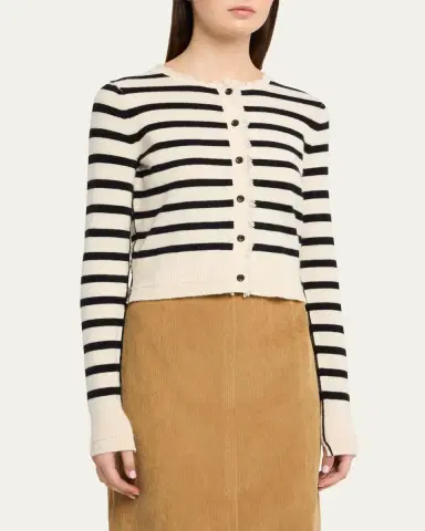 Maria McManus Cashmere and Cotton Stripe Petite Fringe-Trim Cardigan | Thumbnail 4 Maria McManus Cashmere and Cotton Stripe Petite Fringe-Trim Cardigan | Thumbnail 4