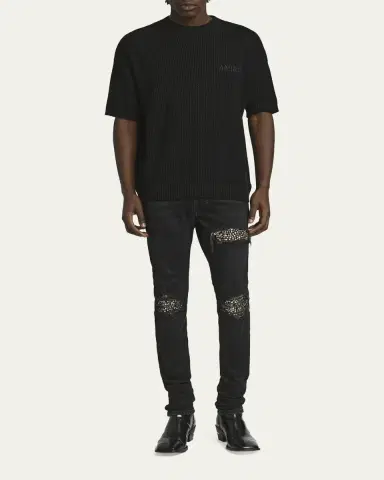 AMIRI Men's Studded Rip and Repair Black Denim Skinny Jeans | Thumbnail 2 AMIRI Men's Studded Rip and Repair Black Denim Skinny Jeans | Thumbnail 2