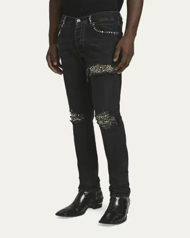 AMIRI Men's Studded Rip and Repair Black Denim Skinny Jeans | Thumbnail 4 AMIRI Men's Studded Rip and Repair Black Denim Skinny Jeans | Thumbnail 4