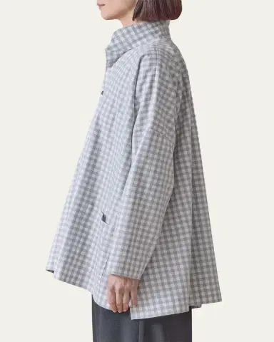 Eskandar Wide Brushed Gingham Cotton Shirt | Thumbnail 4 Eskandar Wide Brushed Gingham Cotton Shirt | Thumbnail 4