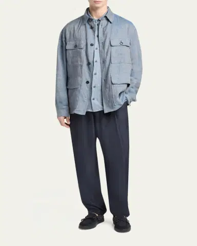 Giorgio Armani Men's Linen Flap-Pocket Field Jacket | Thumbnail 2 Giorgio Armani Men's Linen Flap-Pocket Field Jacket | Thumbnail 2