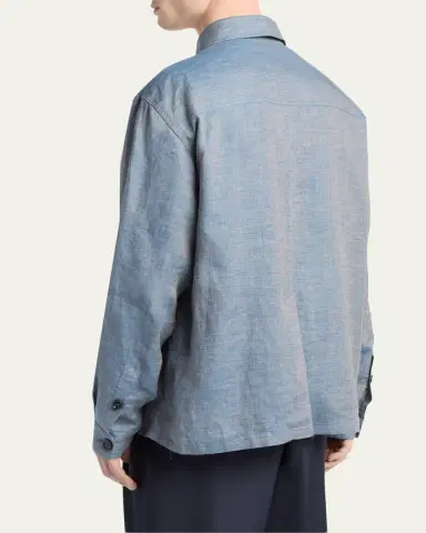 Giorgio Armani Men's Linen Flap-Pocket Field Jacket | Thumbnail 3 Giorgio Armani Men's Linen Flap-Pocket Field Jacket | Thumbnail 3