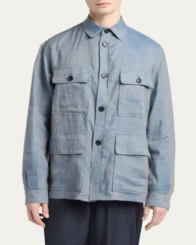 Giorgio Armani Men's Linen Flap-Pocket Field Jacket | Thumbnail 4 Giorgio Armani Men's Linen Flap-Pocket Field Jacket | Thumbnail 4