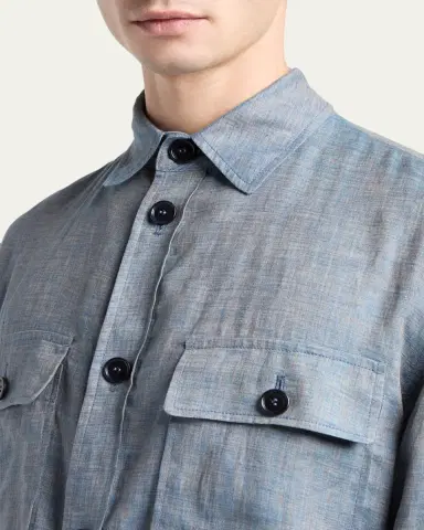 Giorgio Armani Men's Linen Flap-Pocket Field Jacket | Thumbnail 5 Giorgio Armani Men's Linen Flap-Pocket Field Jacket | Thumbnail 5