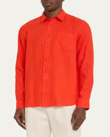 Vilebrequin Men's Caroubis Solid Linen Sport Shirt | Thumbnail 8 Vilebrequin Men's Caroubis Solid Linen Sport Shirt | Thumbnail 8