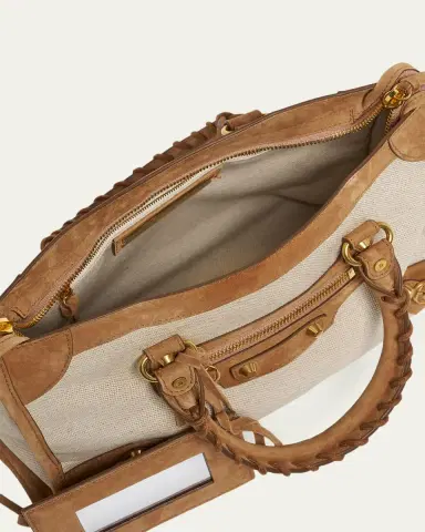 Balenciaga Le City Small Suede-Trim Canvas Tote Bag | Thumbnail 4 Balenciaga Le City Small Suede-Trim Canvas Tote Bag | Thumbnail 4