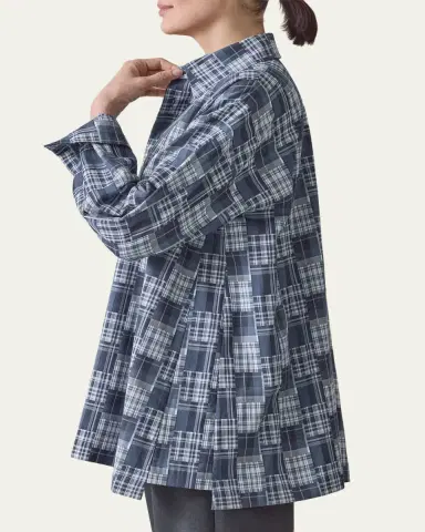 Eskandar A-Line Patchwork Plaid Cotton Shirt | Thumbnail 4 Eskandar A-Line Patchwork Plaid Cotton Shirt | Thumbnail 4