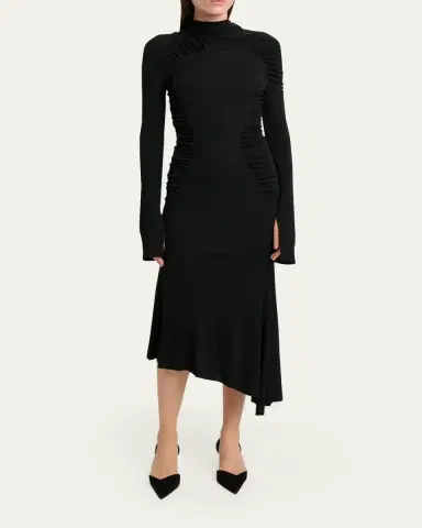 Victoria Beckham High-Neck Contour-Ruched Midi Dress | Thumbnail 2 Victoria Beckham High-Neck Contour-Ruched Midi Dress | Thumbnail 2