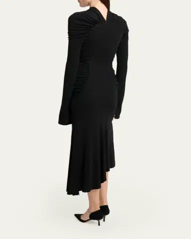 Victoria Beckham High-Neck Contour-Ruched Midi Dress | Thumbnail 3 Victoria Beckham High-Neck Contour-Ruched Midi Dress | Thumbnail 3