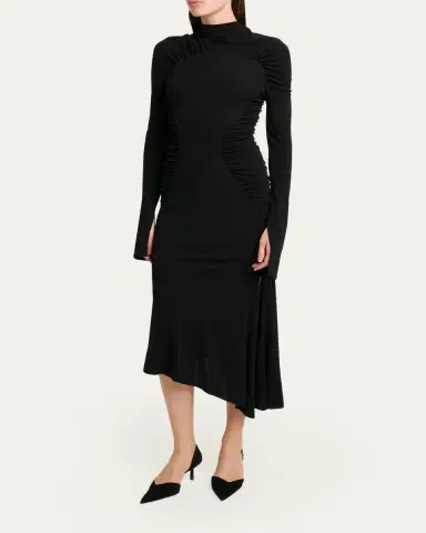 Victoria Beckham High-Neck Contour-Ruched Midi Dress | Thumbnail 4 Victoria Beckham High-Neck Contour-Ruched Midi Dress | Thumbnail 4