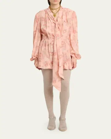 Chloé Long-Sleeve Bouquet Print Silk Dress | Thumbnail 2 Chloé Long-Sleeve Bouquet Print Silk Dress | Thumbnail 2